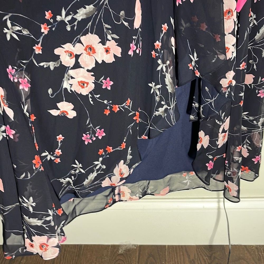 Eliza J High-Low Maxi dress Navy Blue and Cherry Blossom floral Size 10P NWOT - Picture 6 of 12
